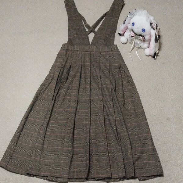 ジャンパースカート チェック柄 プリーツスカート ブラウン系