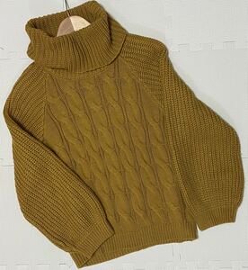 E hyphen world gallery E hyphen world gallery cable knitted sweater ta-toru knitted mustard Karashi color lady's F [YF-135]