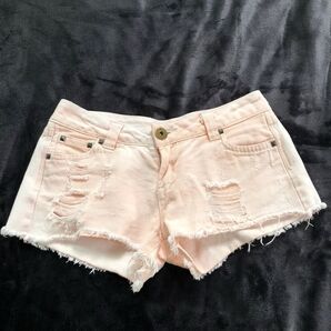 ショーパン ダメージローライズ ピンク