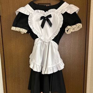 一度だけ使用 メイド服 コスプレ 衣装 ハロウィン 文化祭 イベント 仮装 【Mサイズ相当】ハートデザイン