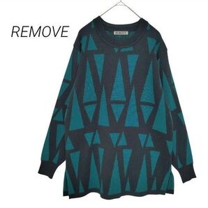REMOVE 長袖ニット 総柄 トップス 秋冬 総柄 トップス 秋冬 チャコールグレー グリーン