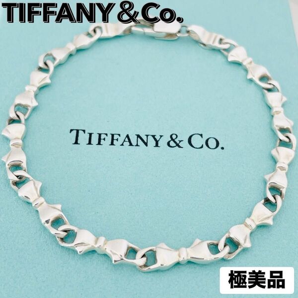 極美品★TIFFANY&Co. ティファニー バングル パフリボン シルバー SV925 ブレスレット ロゴ 刻印 アクセサリー