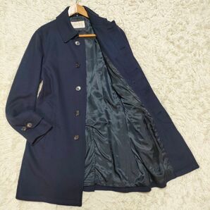 UNIVERSAL LANGUAGE ユニバーサルランゲージ ステンカラーコート ウール ヘリンボーン柄 紺 メンズ L