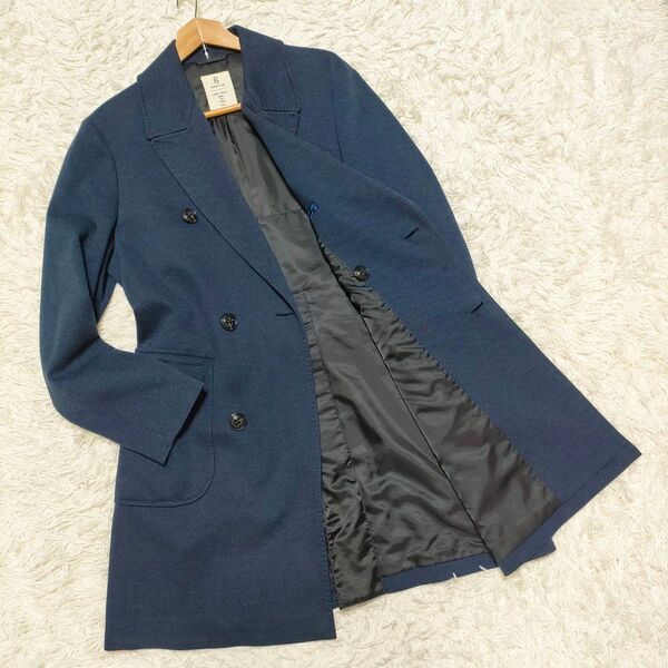 【サイズLL】ORIHICA オリヒカ outlast チェスターコート ダブルブレスト 紺 ネイビー メンズ 大きいサイズ