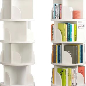 訳あり品 本棚 回転式本棚 4段 大容量 直径46CM 漫画絵本棚 タワーラック 隙間収納 文庫本 ブックシェルフ 収納棚