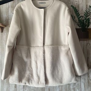 ノーカラーペプラムコート フェイクファー1回着用