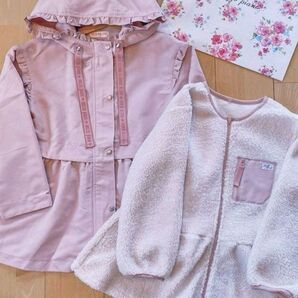 お得!1回着用☆メゾピアノ☆ ボアライナーつきマウンテンパーカーコート 130 140㎝ ハート リボン フリルデザイン 可愛い♪