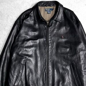 希少 90s vintage Polo by Ralph Lauren ラルフローレン 刺繍ロゴ 羊革 本革 レザージャケット