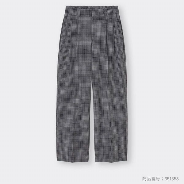 タックワイドパンツ チェック ダークグレー XLサイズ GU