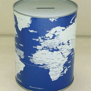 新品★30万円貯金箱 世界地図 スチール缶貯金箱 日本製