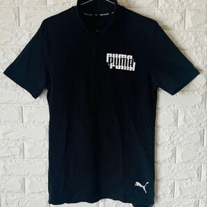 ☆希少☆PUMA(プーマ)黒シャツ 複数ロゴ ポロシャツ ブラック ゴルフ 半袖ポロシャツ GOLF 半袖
