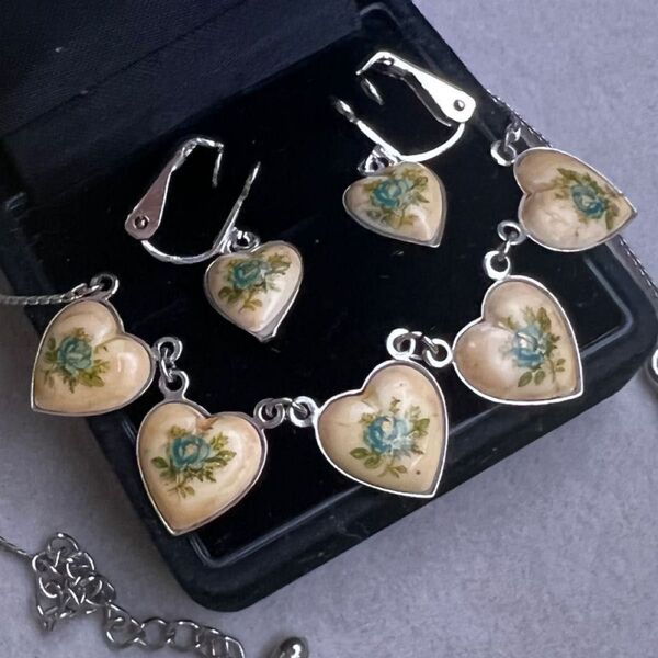 アンチーク ヴィンテージ 花柄 ハート イヤリング ネックレス セット