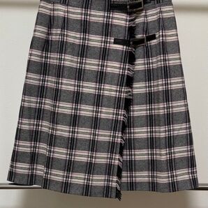 Courreges クレージュ チェック柄 ラップスカート プリーツスカート ミニスカート グレー系 67-93サイズ