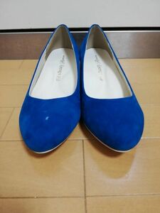  suede round tu Wedge heel pumps 23.5cm blue [MAA-717]