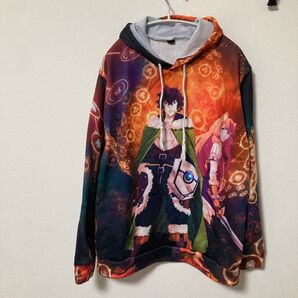 盾の勇者の成り上がり パーカー 総柄プリント 古着 Lサイズ ラフタリア