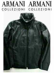 新品 ARMANI COLLEZIONI アルマーニコレッツォーニ イタリア製 最高級ボンディングレザーハイネックライダースジャケット 48 即完売