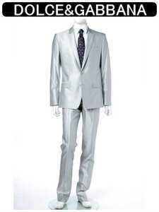  немедленно полная распродажа DOLCE&GABBANA Dolce & Gabbana Италия производства высший класс шелк .. шерсть narrow pi-k гонг peru2B однобортный костюм серебряный 44 прекрасный товар 
