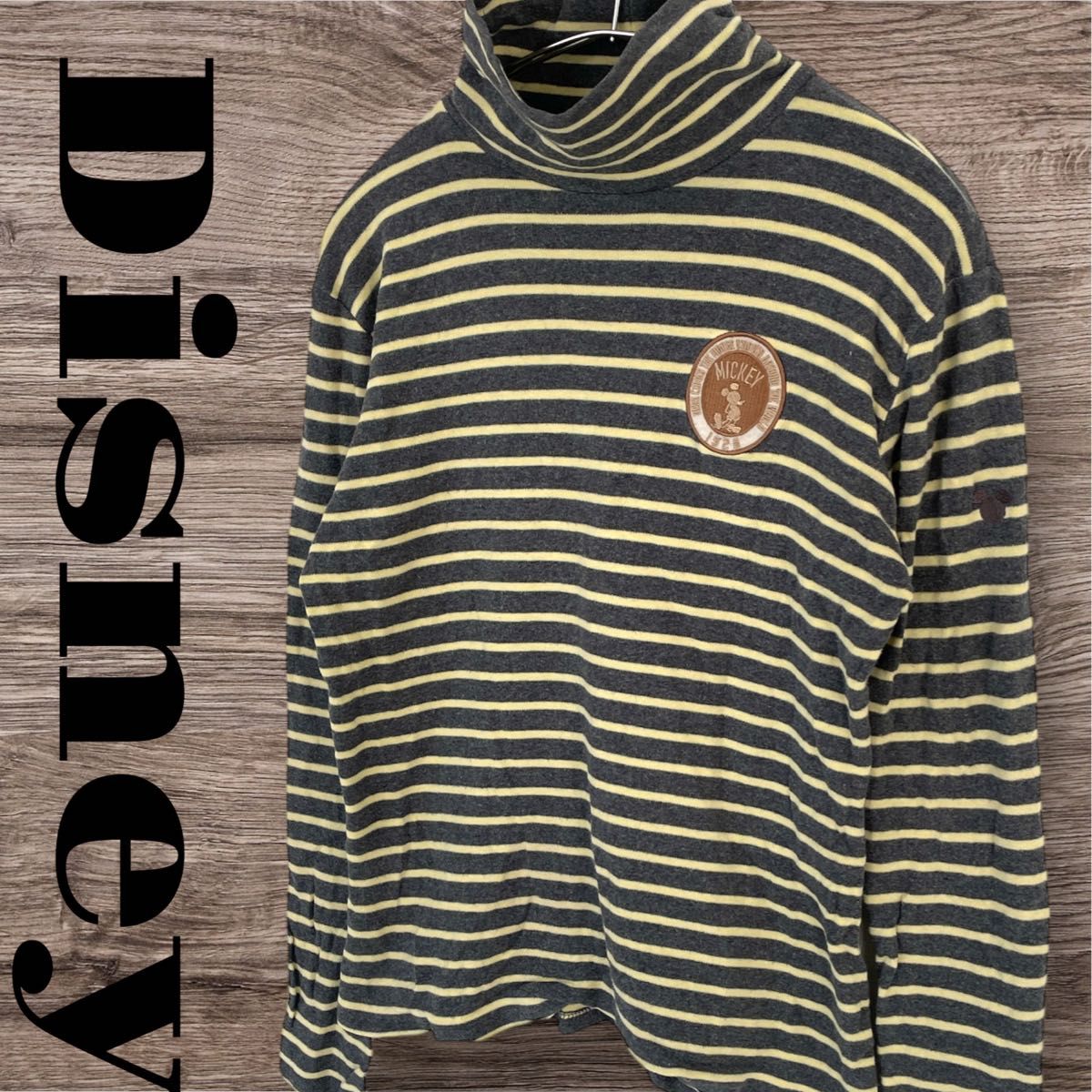 Disney　ディズニー　トップス　カットソー　Tシャツ　プルオーバー　長袖　タートルネック　ボーダー柄　レディース　L　グレー　