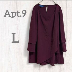 APT.9 バーガンディ 7分袖 デザインチュニック シャツ 【L】