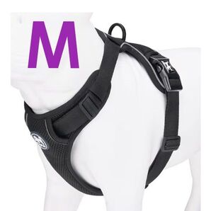 ソフト通気性メッシュ犬ハーネス 調節可能な首輪と胴輪付き 夜間反射材 安全運動 引っ張り防止 軽量 小型犬 耐久性 ブラック M