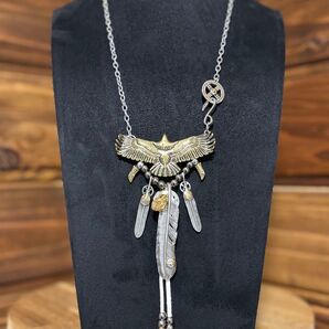 全金大イーグルネックレス 真鍮イーグル フェザーネックレス 燻しフェザー