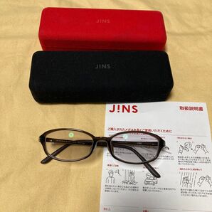 JINS メガネ 度入りカラーレンズ トゥルーグレー 透過率25% ハーフ 強度近視眼鏡 ブラウンケース黒赤2個 美品 -6.50