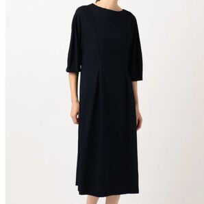 自由区ジユウク ジャージーワンピース 大きいサイズ 44 膝下丈 手洗可 紺 ネイビー