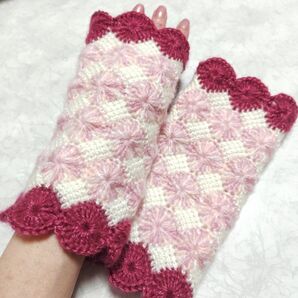 44 あったかハンドウォーマー ハンドメイド 手編み 手袋 指なし アームウォーマー リストウォーマー