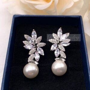 パール★ジルコニアリーフピアスブライダルウェディング結婚式前撮り成人式パーティー