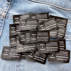T-14【大fatto a mano】黒20枚 布タグ オリジナルタグ ◎商用利用可能◎