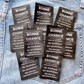 BT-3【BONNE CHANCE】黒10枚 大きめ 布タグ 刺繍タグ オリジナルタグ◎商用利用可能◎