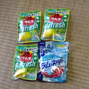 森永 大粒ラムネ Refresh すっぱいレモン 3袋 明治 ラムネアップ 1袋 計4袋セット