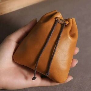ドローストリングバッグ 本革製 レトロポータブル コインパース ブラウン 巾着バッグ 小物入れ お洒落496090