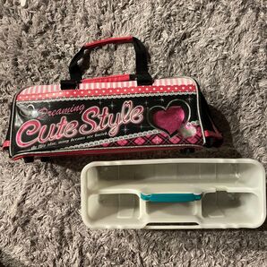 絵の具セットケース(絵の具、パレット、筆なし) Cute Style ピンク ブラック ハート柄