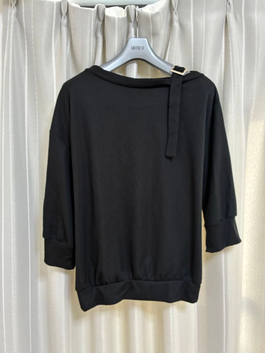 大きいサイズ 3L ブラック 七分袖 オフショルダー Tシャツ・カットソー
