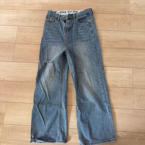 Are you Vault? ダメージ加工 ワイドデニムパンツ ライトブルー