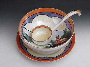 a-ru deco pagoda scenery sauce bowl * Old me Japanese huchen ( Nagoya made . place )