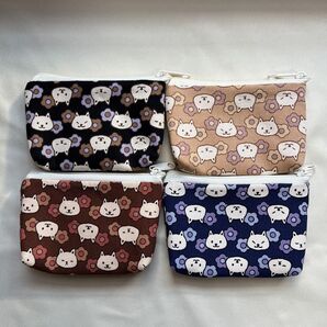☆カードサイズポーチ☆《ねこフラワー柄》アソート4色セット