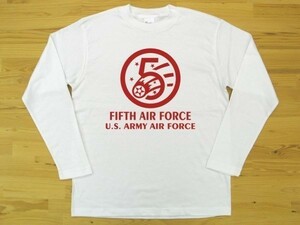5th AIR FORCE 白 5.6oz 長袖Tシャツ 赤 2XL 大きいサイズ ミリタリー U.S. ARMY AIR FORCE FIFTH