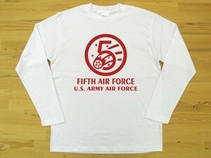 5th AIR FORCE 白 5.6oz 長袖Tシャツ 赤 S ミリタリー U.S. ARMY AIR FORCE FIFTH