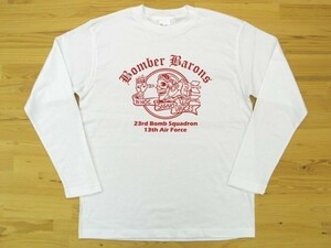 Bomber Barons 白 5.6oz 長袖Tシャツ 赤 S ミリタリー ボンバーバロンズ 第23爆撃飛行隊 U.S. AIR FORCE