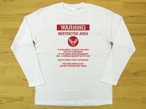 RESTRICTED AREA 白 5.6oz 長袖Tシャツ 赤 M ミリタリー U.S. AIR FORCE ステンシル