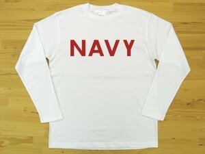 NAVY 白 5.6oz 長袖Tシャツ 赤 3XL 大きいサイズ ミリタリー ロゴ ネイビー 海軍