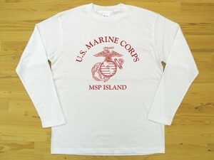 U.S. MARINE CORPS 白 5.6oz 長袖Tシャツ 赤 2XL 大きいサイズ ミリタリー USMC海兵隊 マリーン