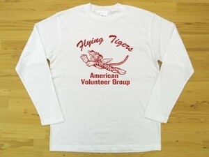 フライング・タイガース 白 5.6oz 長袖Tシャツ 赤 XL ミリタリー AVG Flying Tigers U.S. AIR FORCE