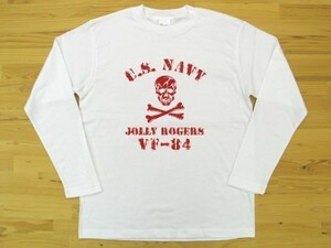 JOLLY ROGERS VF-84 白 5.6oz 長袖Tシャツ 赤 XL ミリタリー ジョリーロジャース スカル ドクロ U.S. NAVY