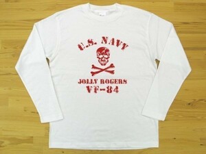 JOLLY ROGERS VF-84 白 5.6oz 長袖Tシャツ 赤 S ミリタリー ジョリーロジャース スカル ドクロ U.S. NAVY