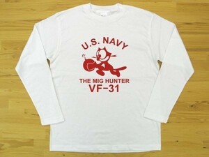U.S. NAVY VF-31 白 5.6oz 長袖Tシャツ 赤 2XL 大きいサイズ ミリタリー トムキャット VFA-31 USN