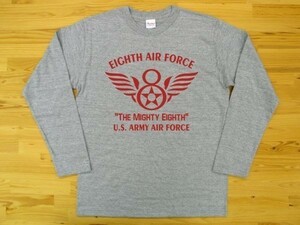 8th AIR FORCE 杢グレー 5.6oz 長袖Tシャツ 赤 3XL 大きいサイズ ミリタリー U.S. ARMY AIR FORCE the mighty eighth