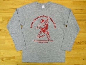 387th Bombardment Squadron 杢グレー 5.6oz 長袖Tシャツ 赤 L ミリタリー 5th air force 312th bomb group オウム